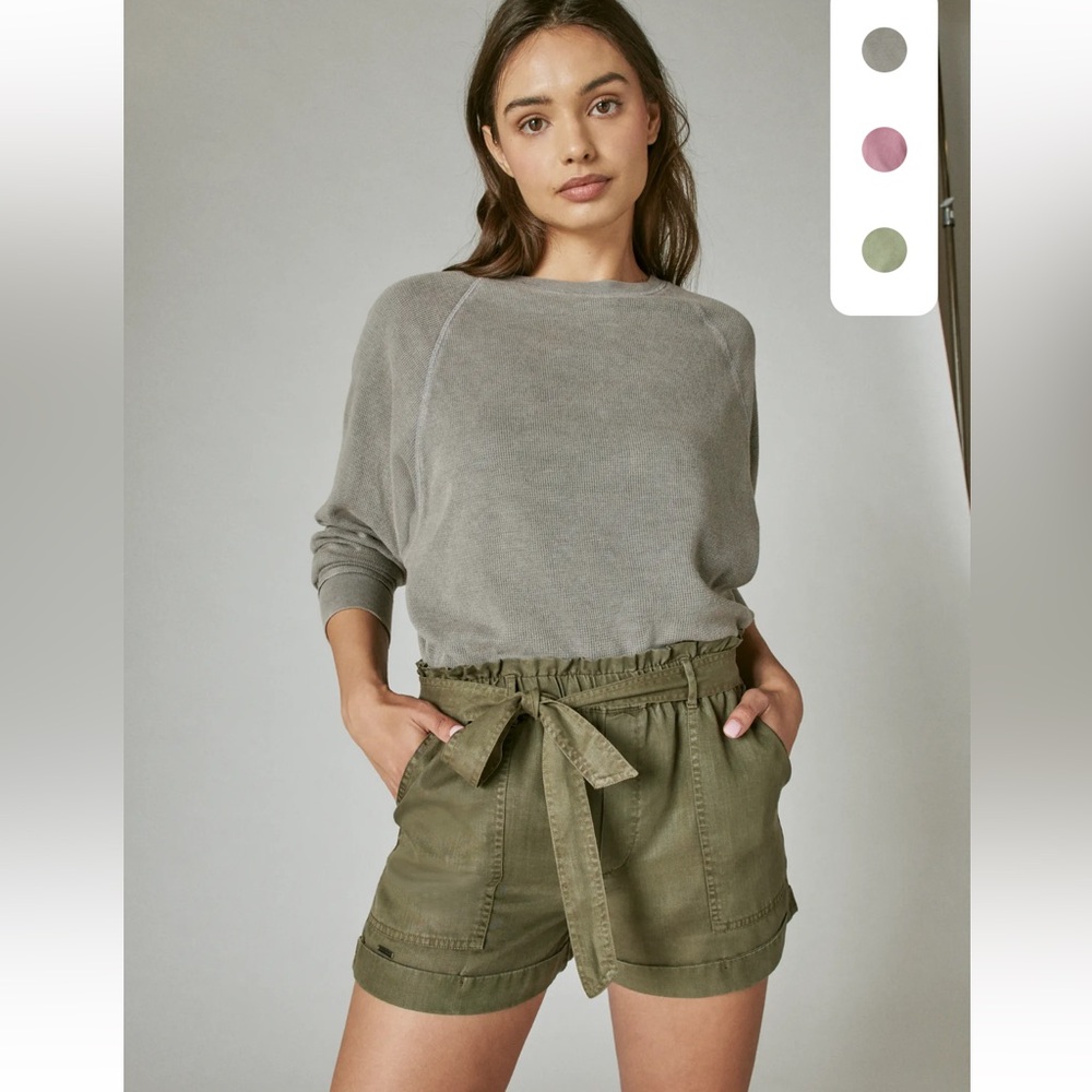 LUCKY BRAND Grey Raglan Waffle Popover Crop Long Sleeve Small